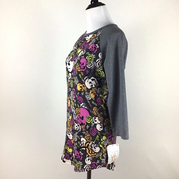 LuLaRoe Skulls Roses Neon Randy Tshirt XS NWT! - Picture 2 of 7